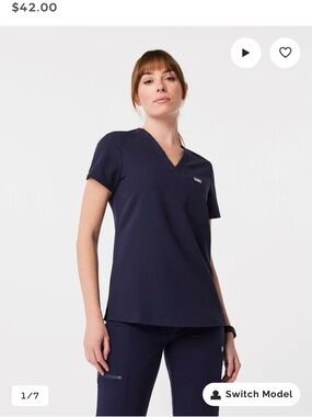 Figs Navy Catarina One Pocket Scrub Top #16